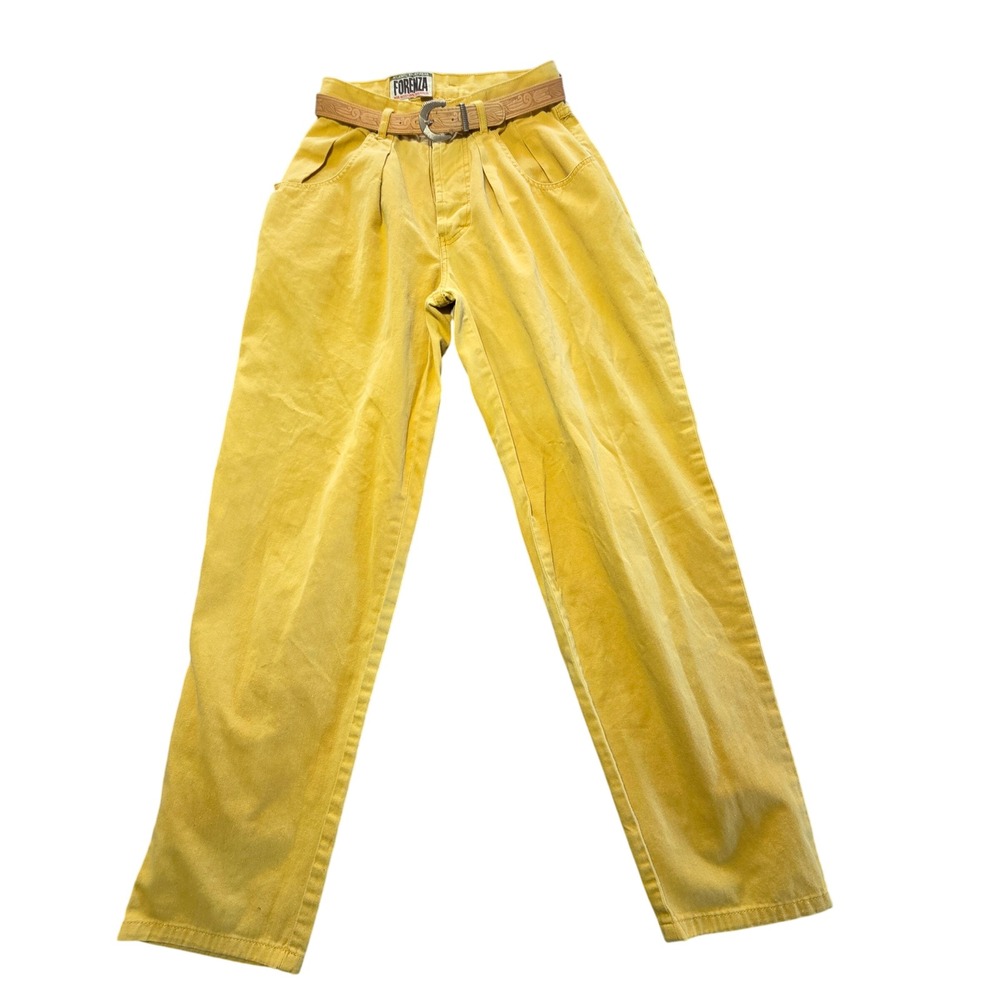 Vintage 90s Forenza Authentic Sportswear Pleated Yellow‎ Denim Pants Size 4